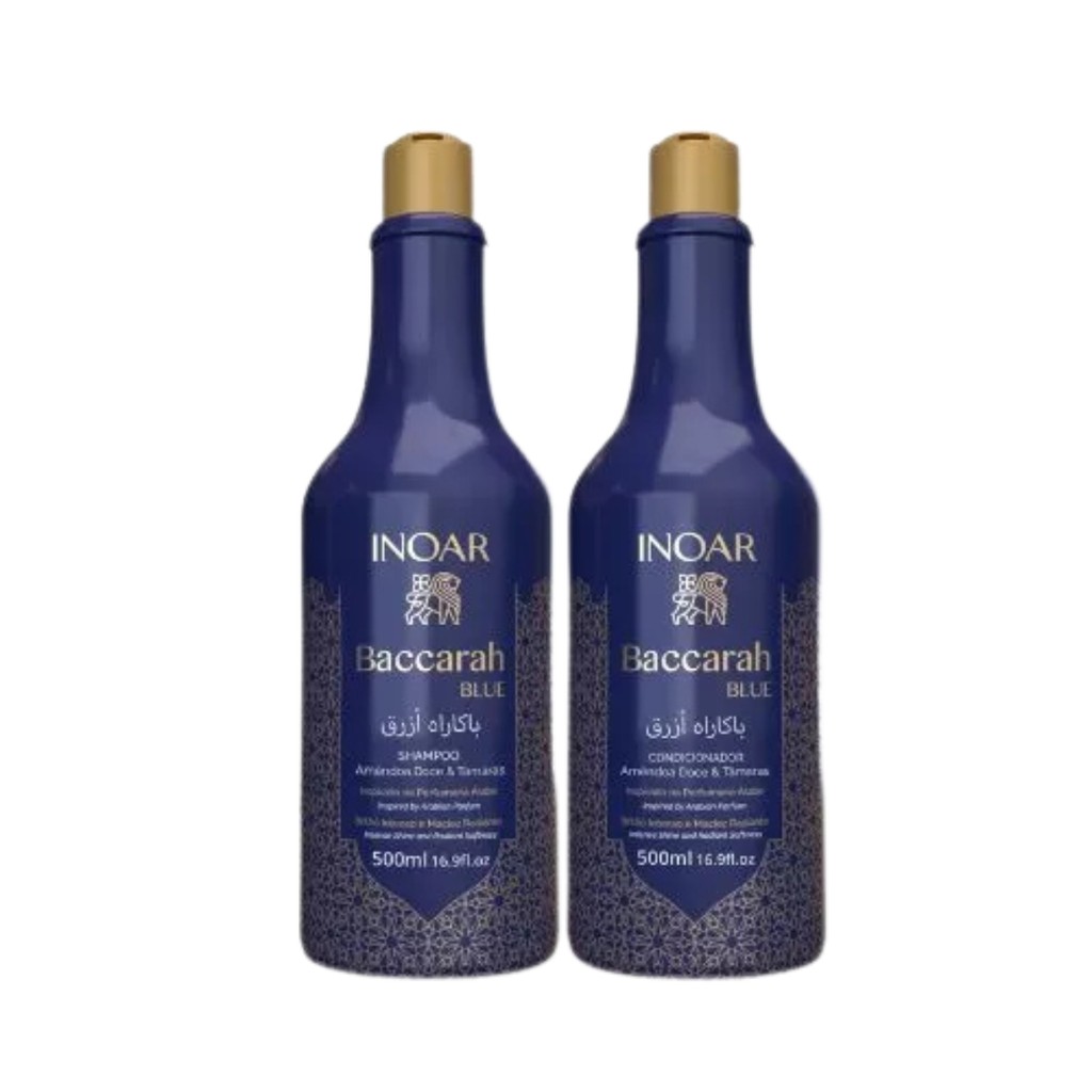 KIT SHAMP. E COND. INOAR BACCARAH BLUE 500ML AMÊNDOA E TÂMARAS COM HIDRATAÇÃO PROFUNDA E BRILHO