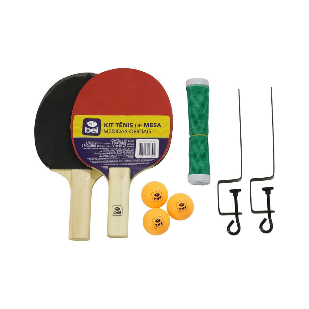 Kit Ping-Pong 2 Raquetes + Suporte + Rede + 3 Bolinhas Bel
