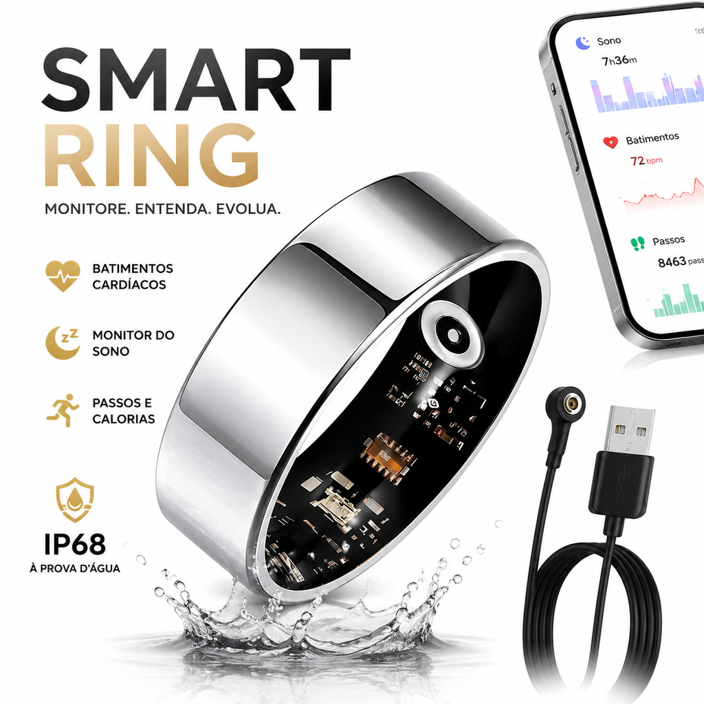 Smart Ring Anel Inteligente Monitor De Saude Sono Batimento Cardiaco Academia IP68