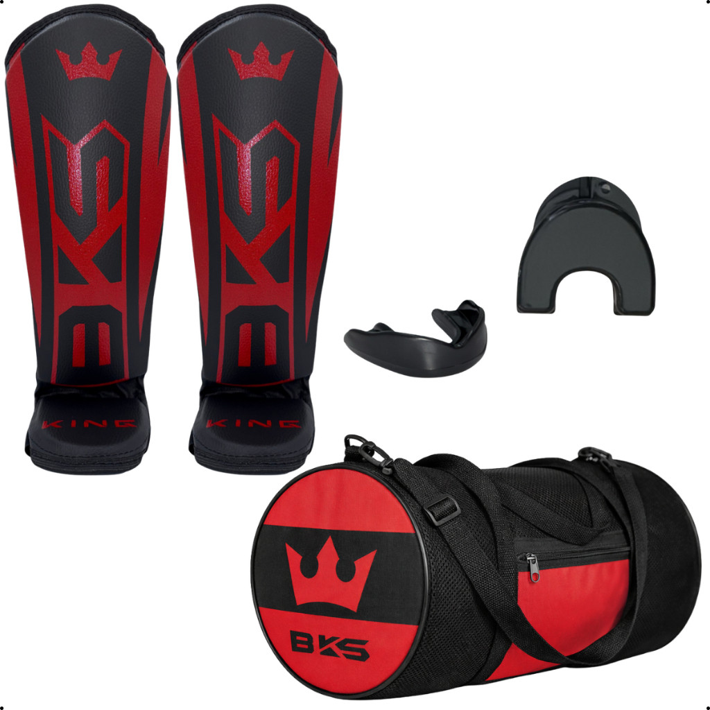 Caneleira Muay Thai Kickboxing Sparring MMA + Bolsa Espaçosa Com Bolso + Protetor Bucal