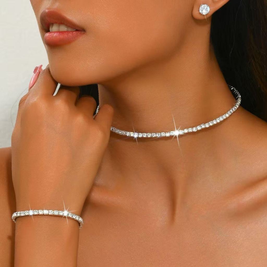 Conjunto Riviera Colar e Pulseira Feminina Zircônia Folheado a Ouro 18K e Prata Acessórios Femininos Choker