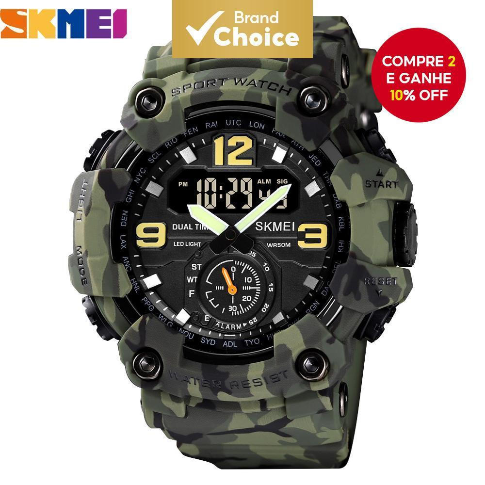 Relógio Digital Militar SKMEI 1637 , Design Vin tage À Prova D'água De 50 M , Pulseira De PU Para Esportes E Casuais