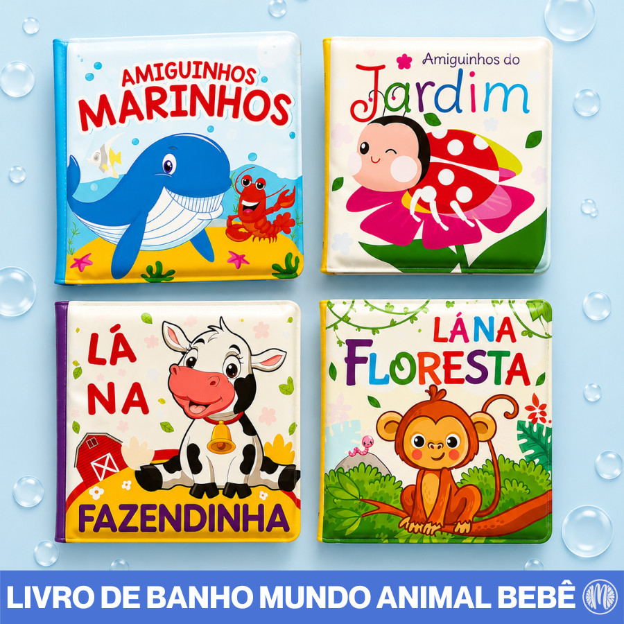 Livro de Banho Infantil Educativo Mundo Animal Bebê 