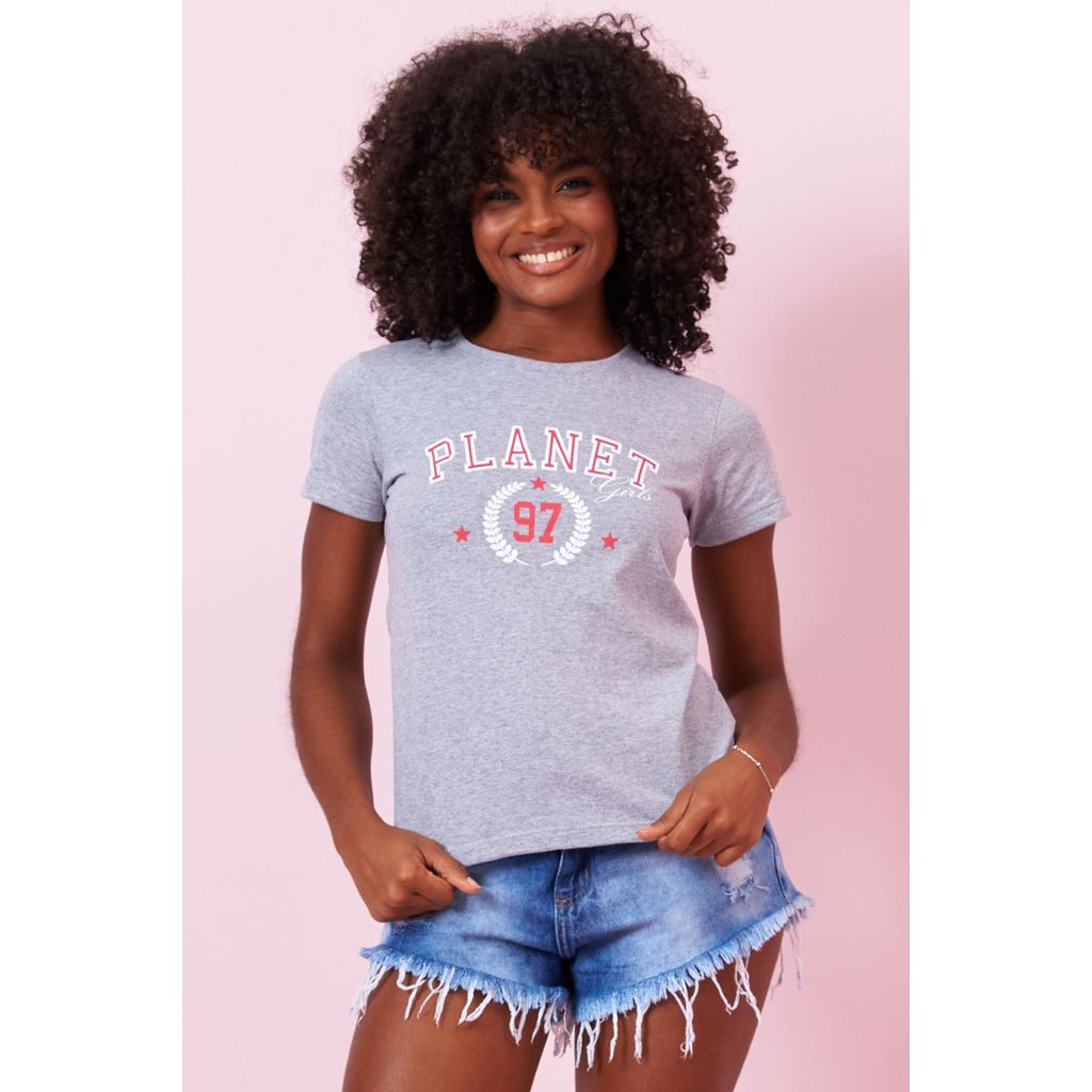 Camiseta Feminina Brand 97 Planet Girls Cinza Médio