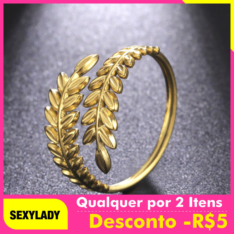 Anel Feminino Ajustável de Aço Inoxidável Dourado com Design de Espiga de Trigo, Estilo Boêmio, Acessórios, Presentes de