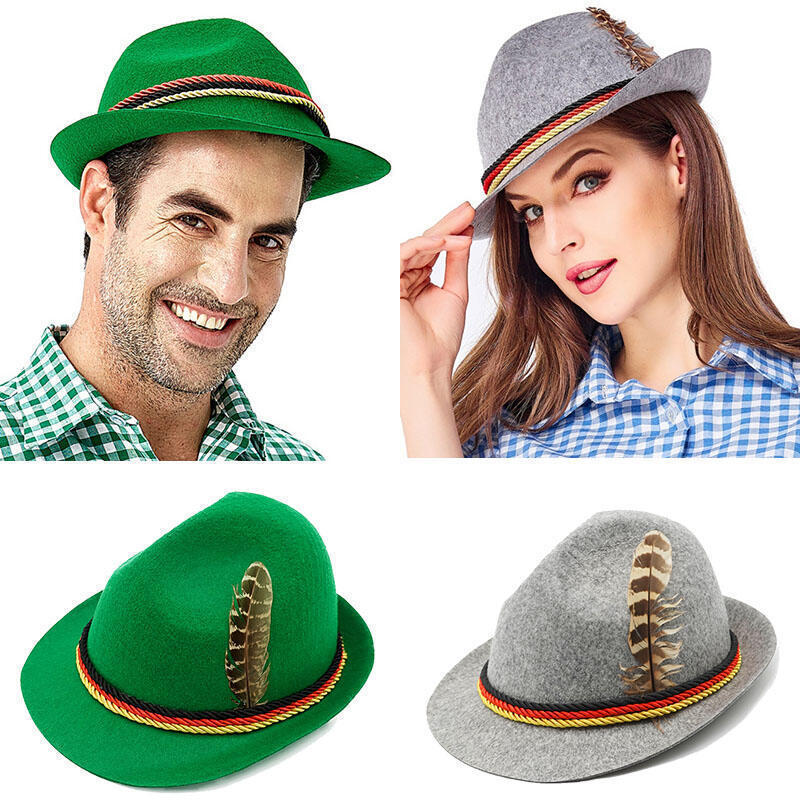 Chapéu Fedora Unissex para Oktoberfest de Munique, Chapéu Panamá Jazz com Penas, Chapéu de Fantasia WGMF