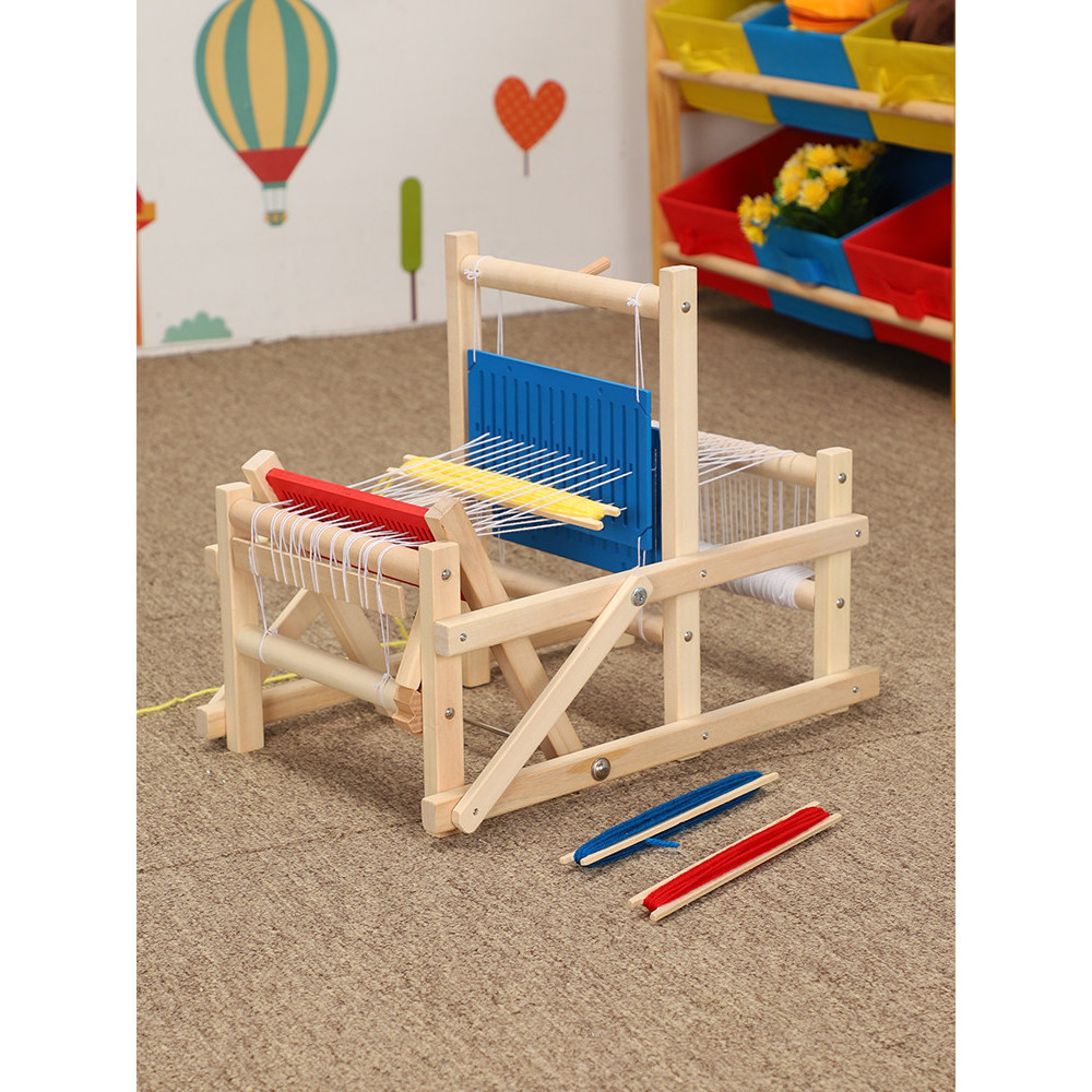 Crianças máquina de tricô manual máquina de tricô de madeira crianças brinquedos diy fazendo cachecóis roda giratória tr