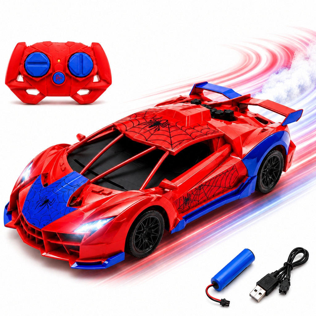 Carrinho de Controle Remoto Solta Fumaça Recarregável Luz Led Brinquedo Infantil
