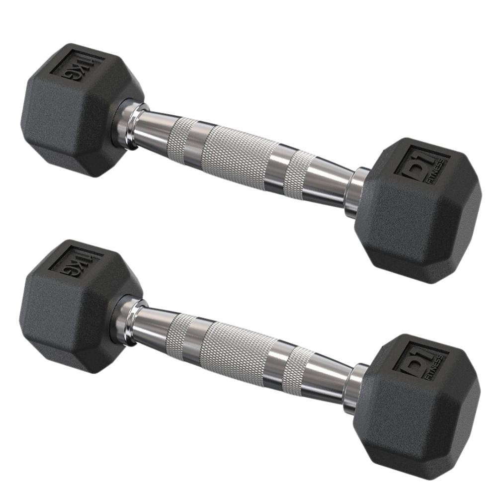 Par Dumbbell Sextavado Emborrachado - 1kg