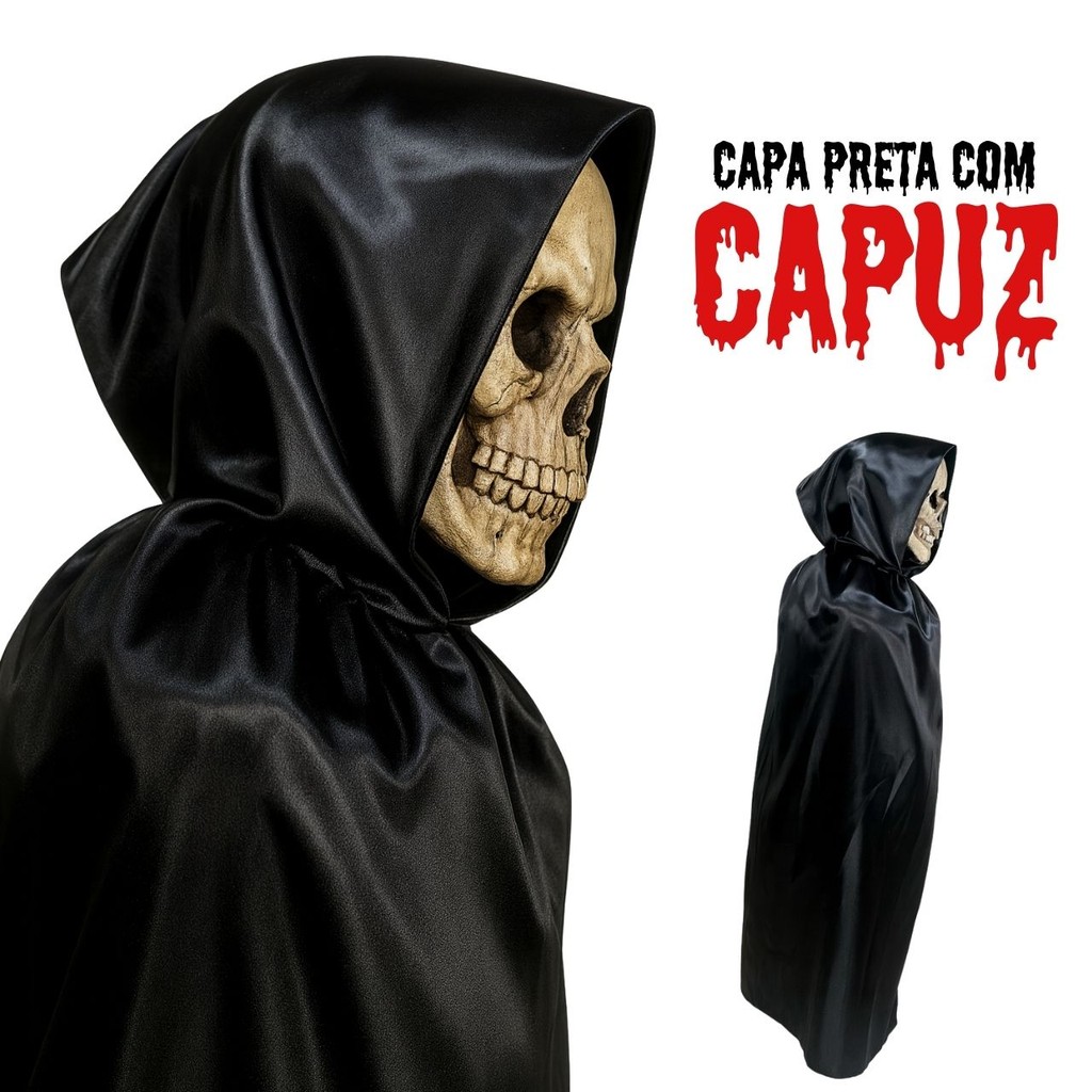 Capa Preta com Capuz Fantasia Halloween Adulto em Oferta na Shopee