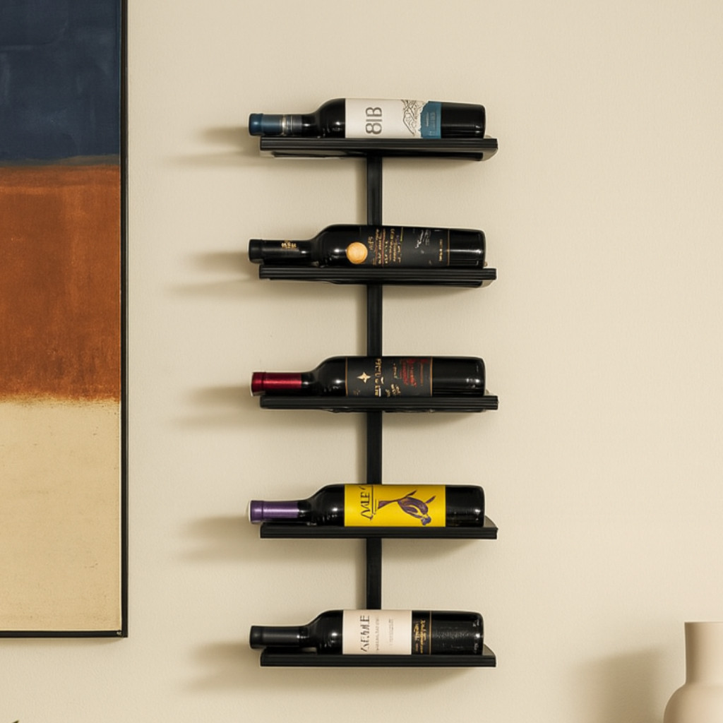 Adega Decorativa Suspensa De Parede Industrial Suporte Vinho 5 Garrafas Alinhadas Moderna Barzinho Bar de Parede