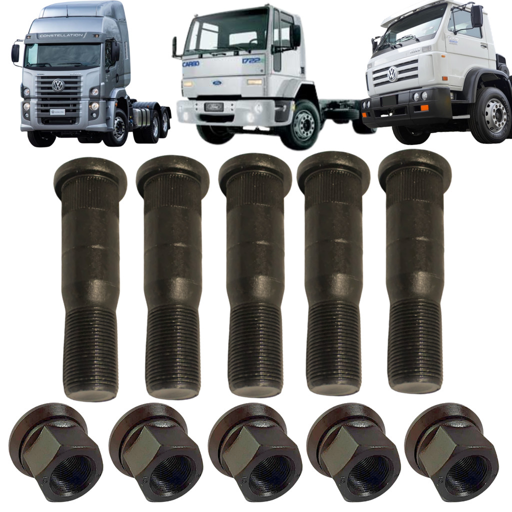 Estojo 5 Porca com Parafuso Roda Traseira Caminhão Volkswagen Worker Contellation Ford Cargo em Oferta na Shopee