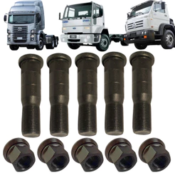 Estojo 5 Porca com Parafuso Roda Traseira Caminhão Volkswagen Worker Contellation Ford Cargo