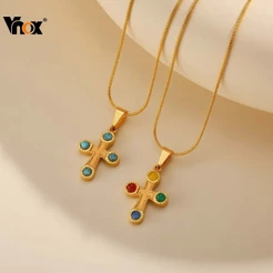 Vnox Colorido Pedra Natural Jesus Cruz Pingente Colar Feminino Aço Inoxidável Requintado Oração Fé Jóias
