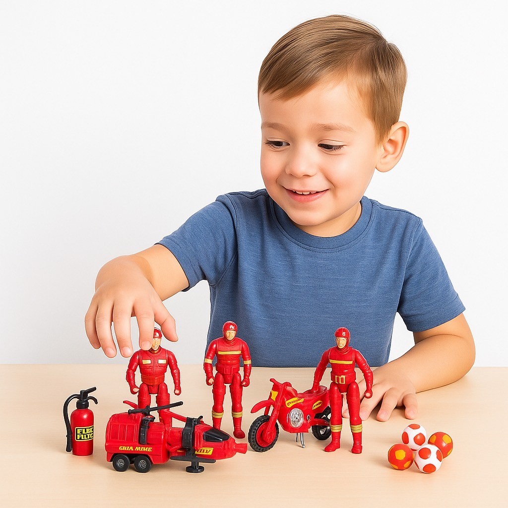 Brinquedo Conjunto Policial e Bombeiro – Completo com Bonecos, Moto, Barco e Acessórios ACG
