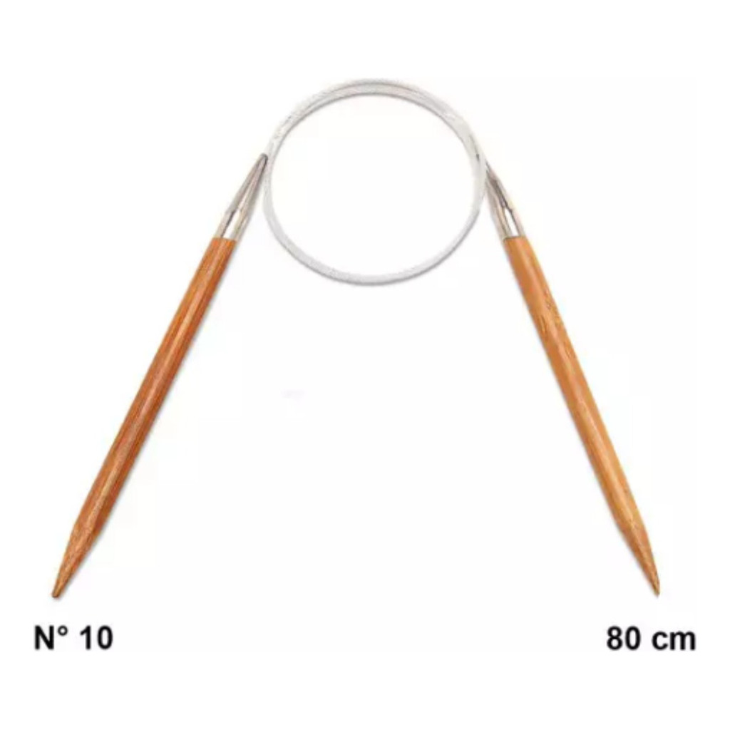 Agulha Circular para Tricô Bambu e Aço 80cm - 10mm - Círculo Resistente e Confortável Cabo de Aço