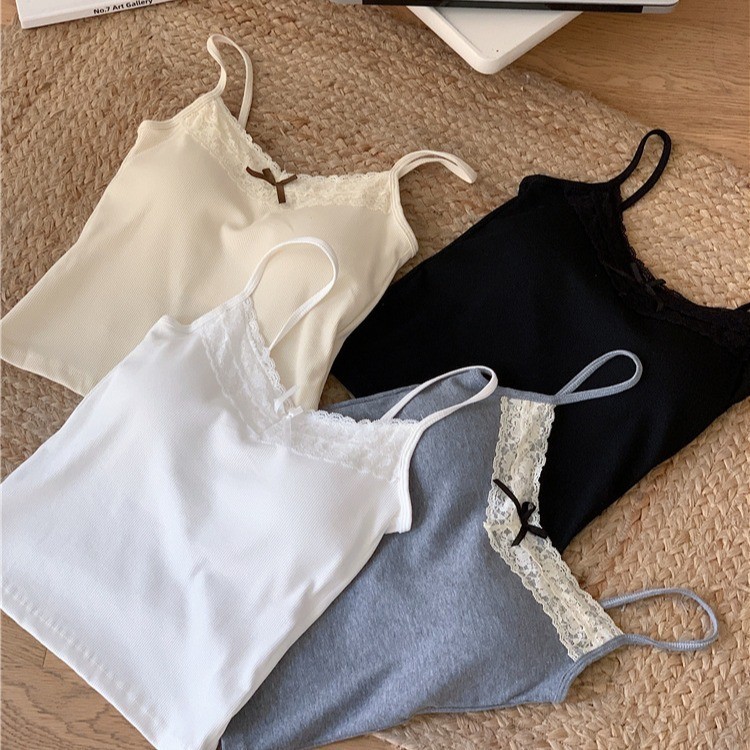 Venda quente quente menina laço laço camisola bonito colete traseiro com almofada no peito sem costura envoltório peito 