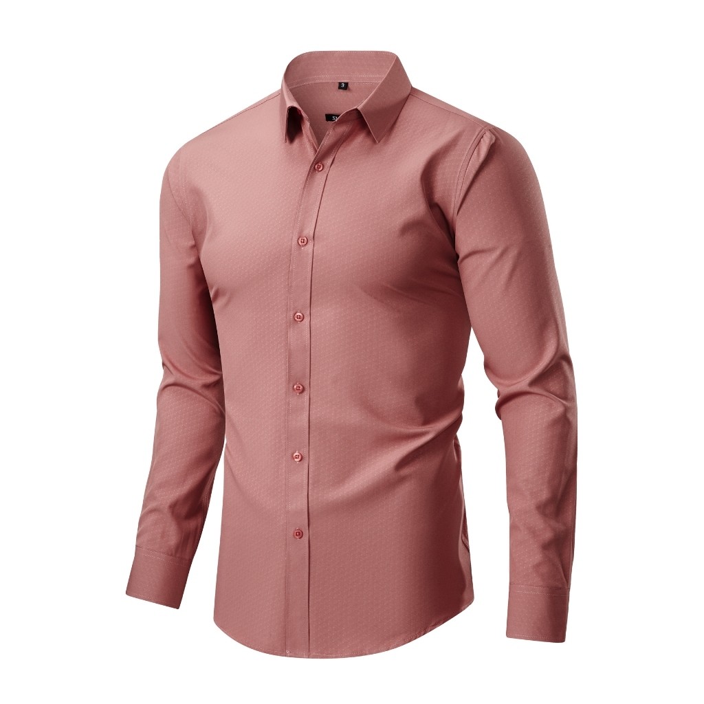 Camisa Social Slim Fit Masculina Manga Longa de Negócios Elegante com Estampa Discreta para Escritório e Trabalho
