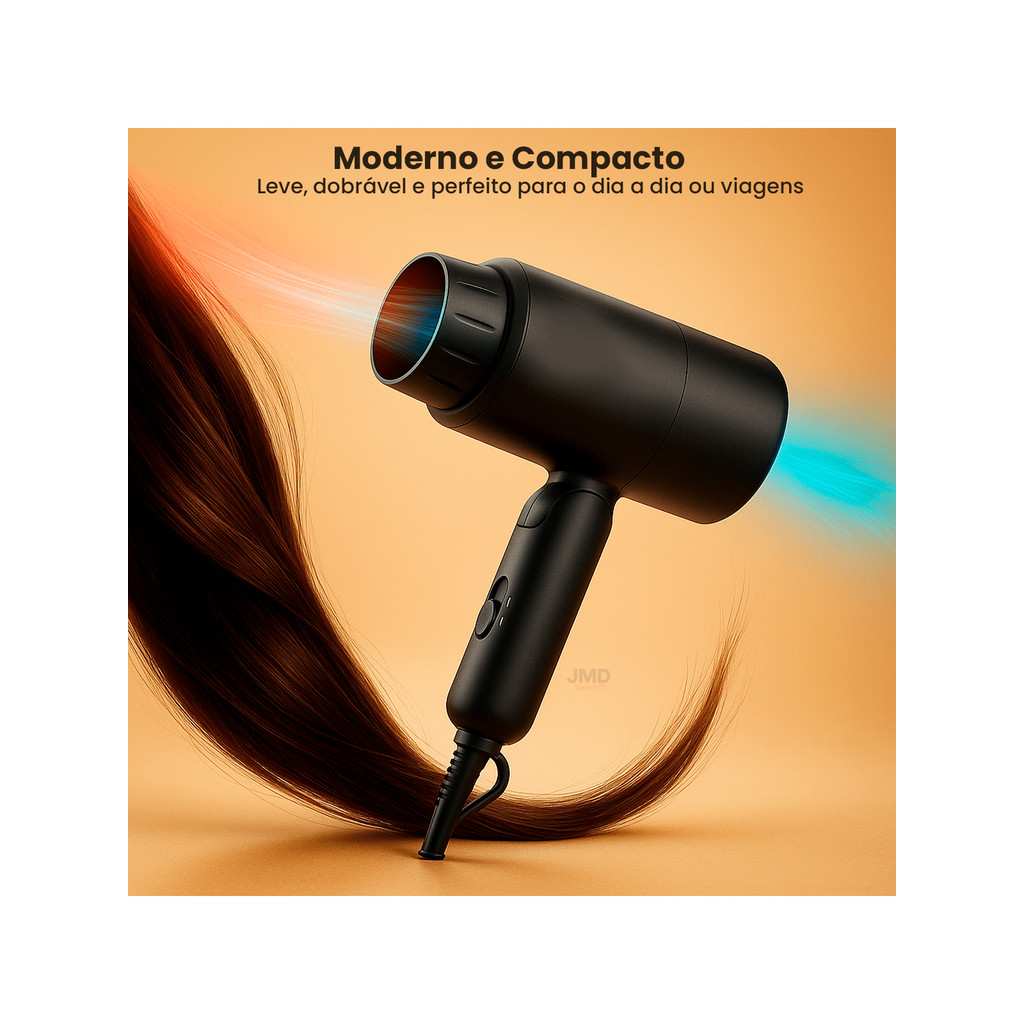 Secador de Cabelo Dobrável Profissional 1400W Dobrável Íons Negativos Portátil