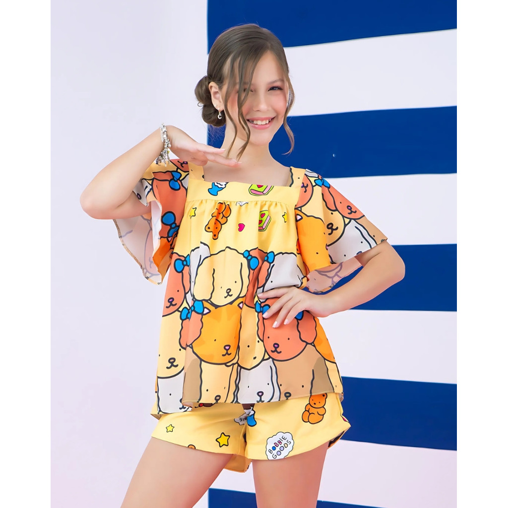 Combinadinho Bianca Amarelo Ursinhos de Colorir Estampado Infantil Juvenil, Roupa Menina tam., 4, 6, 8, 10, 12, 14, 16