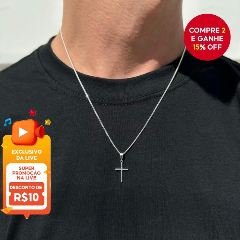 Colar Minimalista Com Pingente De Cruz , Joia Elegante Masculina , Presente Em Qualquer Ocasião