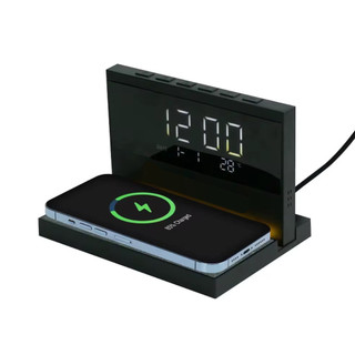 Carregador Indução 3 em 1 Com Relógio Digital Luz Noturna LED Peining PEI-WS022