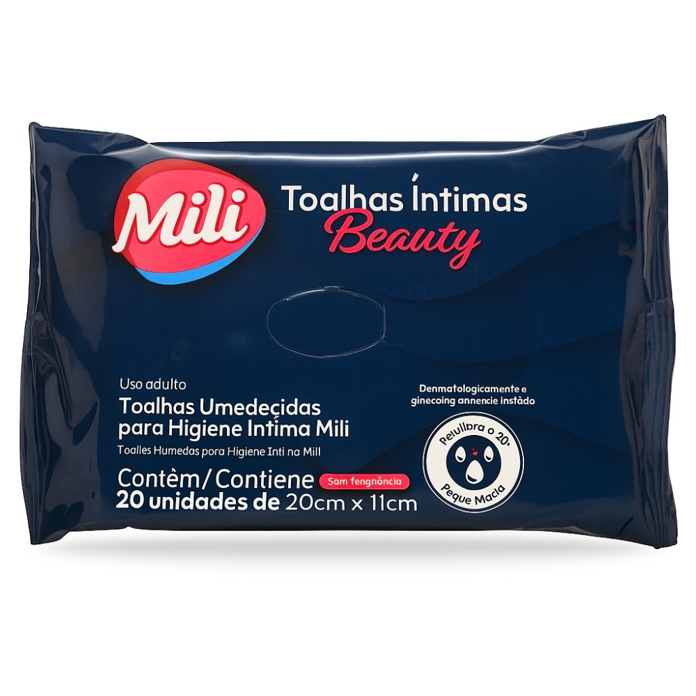 Toalha Íntima Beauty - Toalhinha Umedecida p/ Higiene Íntima - pacote c/ 20 unidades de 20x11cm