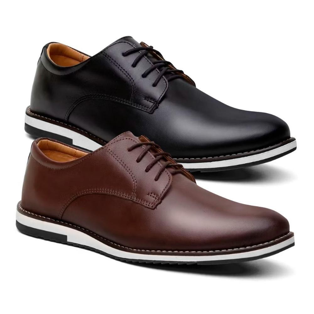 Kit 2 Pares de Sapato Social Masculino Oxford Fino De Couro Premium Com Solado Macio Dia a Dia Mega Confortável Estilo