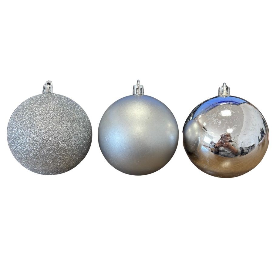 Bola de Natal em Tubo - Lisa, Fosco e Glitter Prata - 8cm - 6 unidades - Cromus - Rizzo em Oferta na Shopee