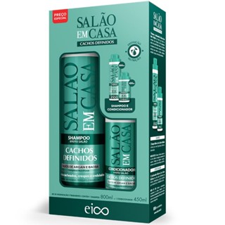 Eico Tratamento Salão Em Casa Cachos Definidos Shampoo Sem Sal 800ml Condicionador Leave-in 450ml em Oferta na Shopee