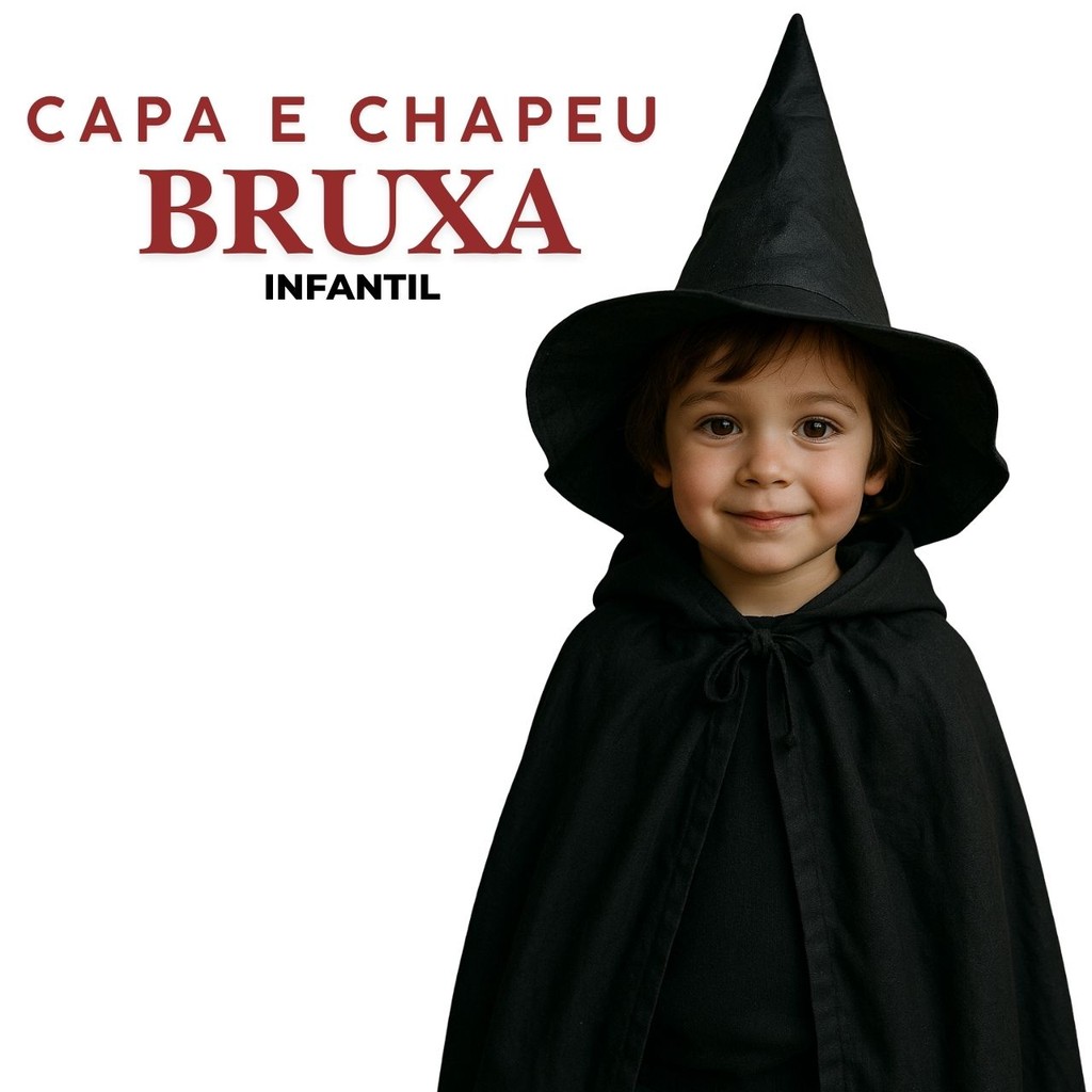 Chapeu bruxa Bruxinha Infantil C/ capa preta