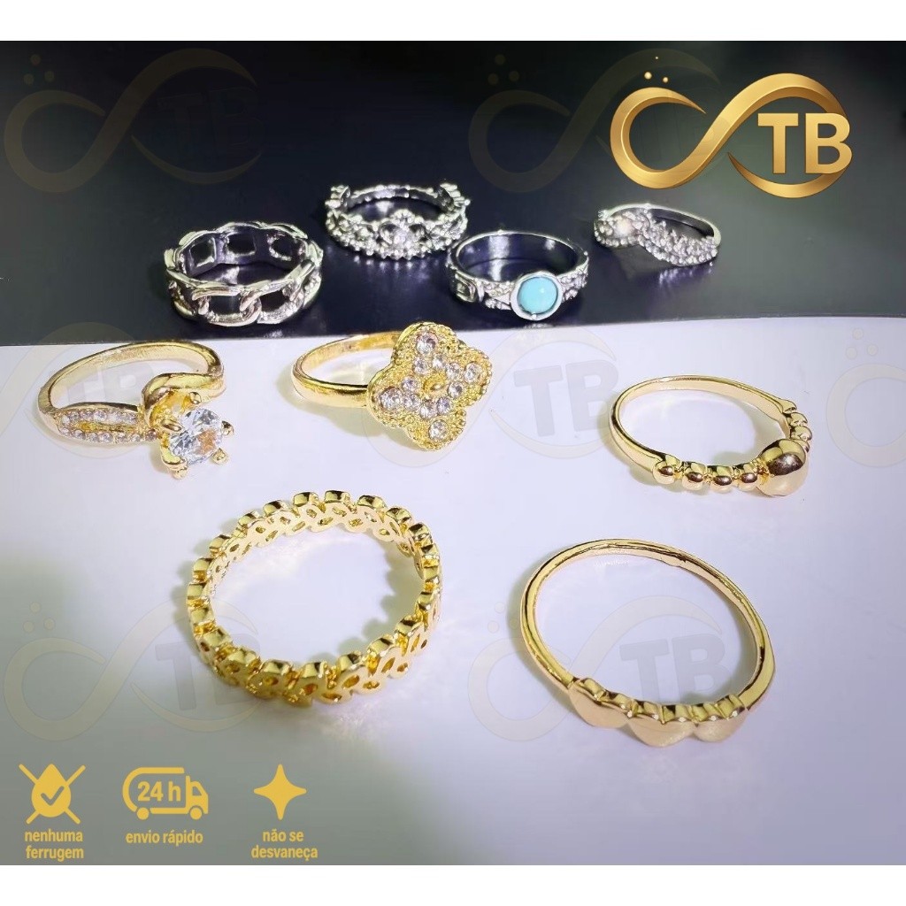 TB Moda Conjunto de 4 peças de Anel de eternidade infinito banhados a ouro e prata em aço inoxidável em Oferta na Shopee