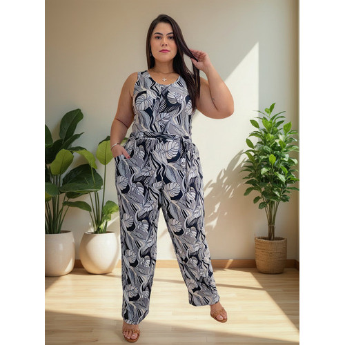 Macacão Muzza Brasil,liganete ,longo Feminino Plus5176