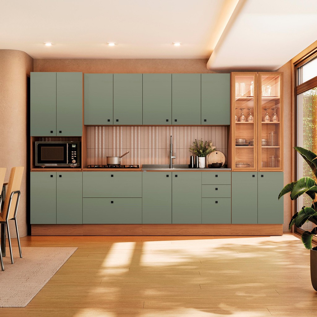 Cozinha Modulada Pixel Kappesberg 100% MDP Canela/Verde Frevo 340cm em Oferta na Shopee