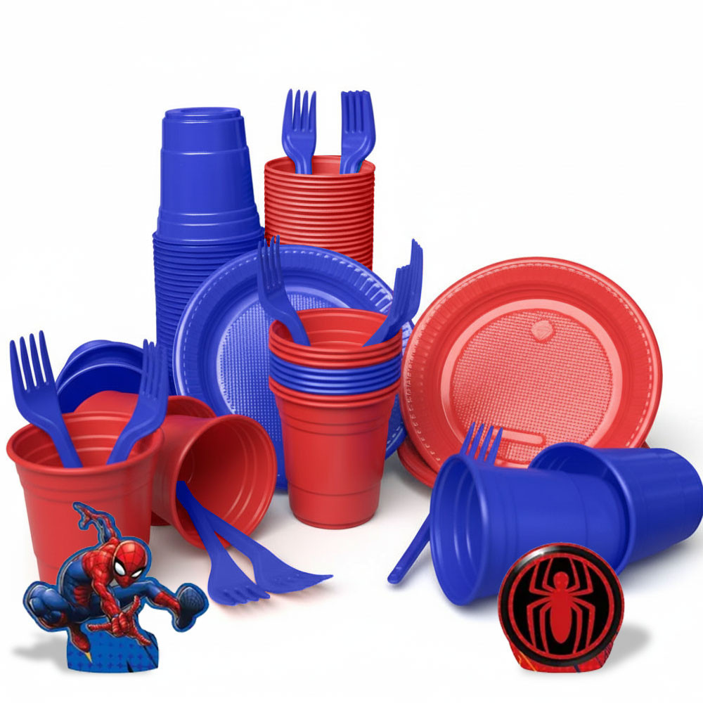 Kit Descartáveis Festa Kids Homem Aranha Para 50 Pessoas