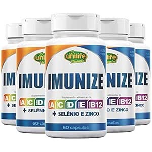 Kit 5 Imunize Vitaminas A, C, D, E, B12 + Selênio e zinco Unilife 60 cápsulas