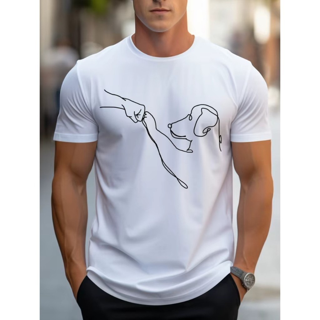 Camiseta 100% Algodão Casual Cão Amigo Homem Manga Curta Camiseta Unissex