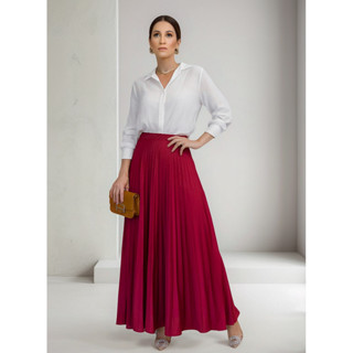 Saia Longa Plissada Rodada Tendencia Moda Evangelica Chic em Oferta na Shopee