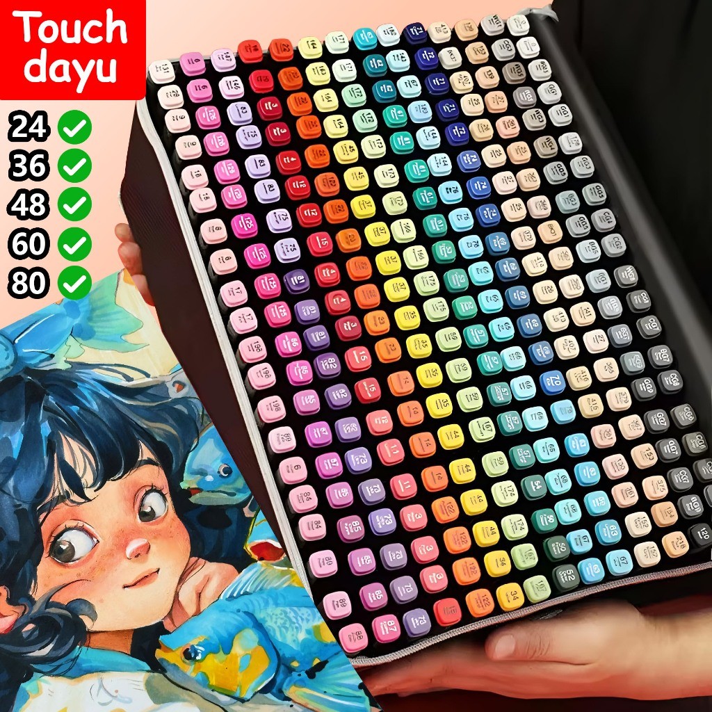 24/36/48/60/80 Cores Kit Marcador Ponta Dupla Caneta Colorida Profissional Para Arte/Desenho/Material Escolar