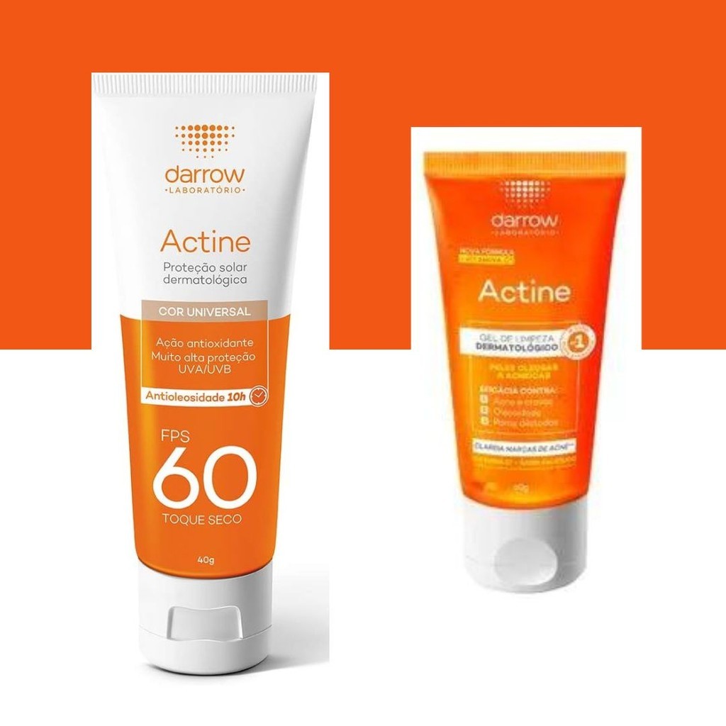 Kit Protetor Solar Facial FPS60 Cor Uni e Gel de Limpeza Darrow Actine