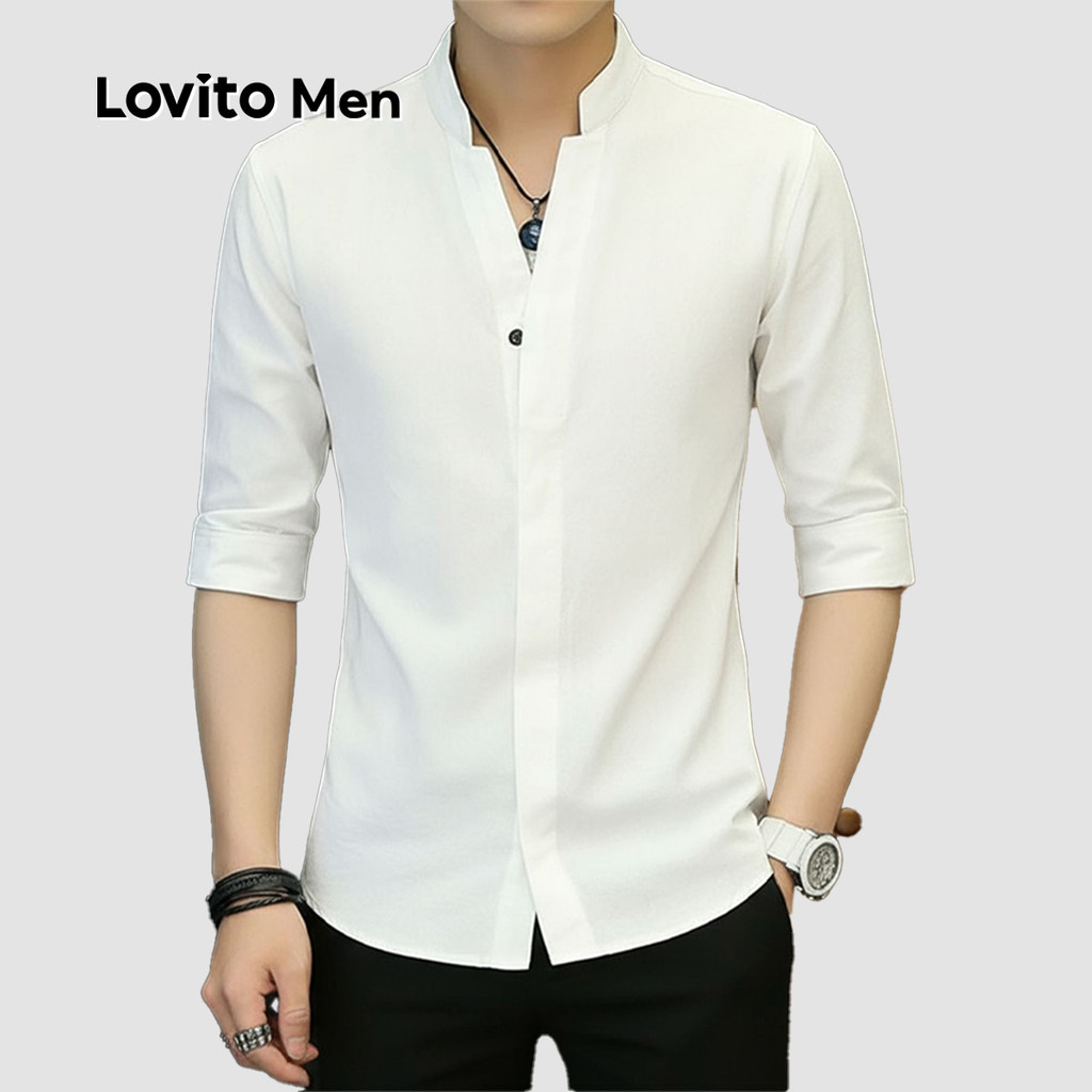 Lovito Men Camisa Casual de Botão Primavera/verão para Homens em branco LNE114030 em Oferta na Shopee