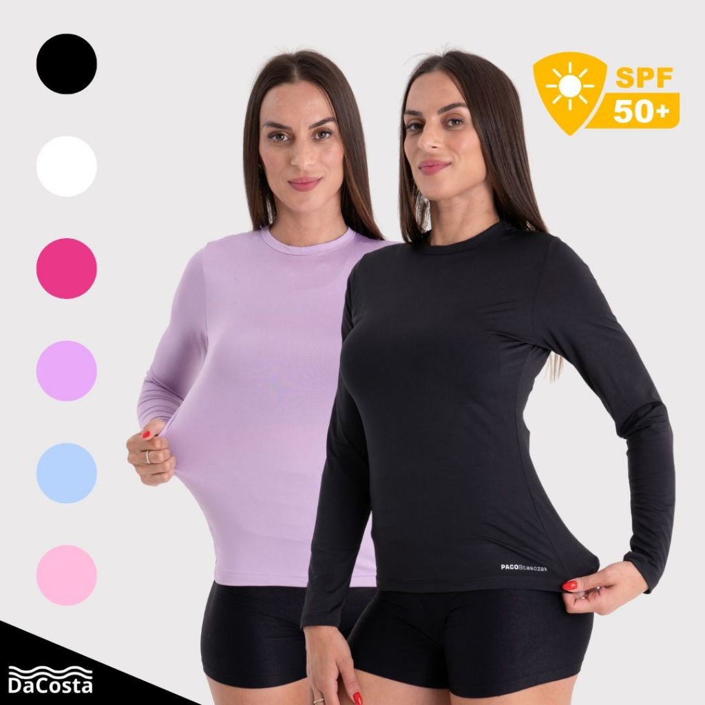 Kit 2 Camisetas Manga Longa Proteção Solar UV 50+ Feminina Camisa Blusa Malha Fria Segunda Pele em Oferta na Shopee