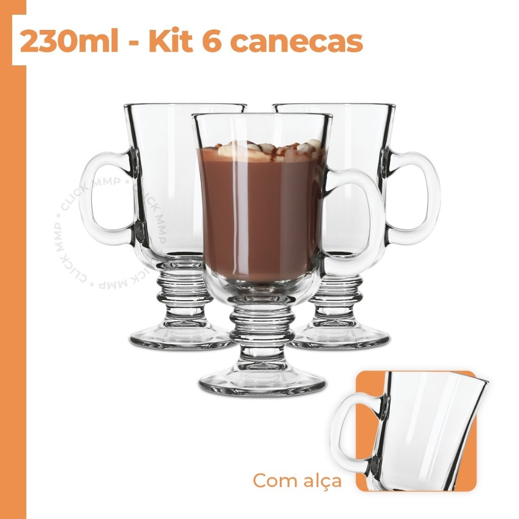 Jogo kit Peças Canecas Capuccino Nespresso Em Vidro Irish Coffee