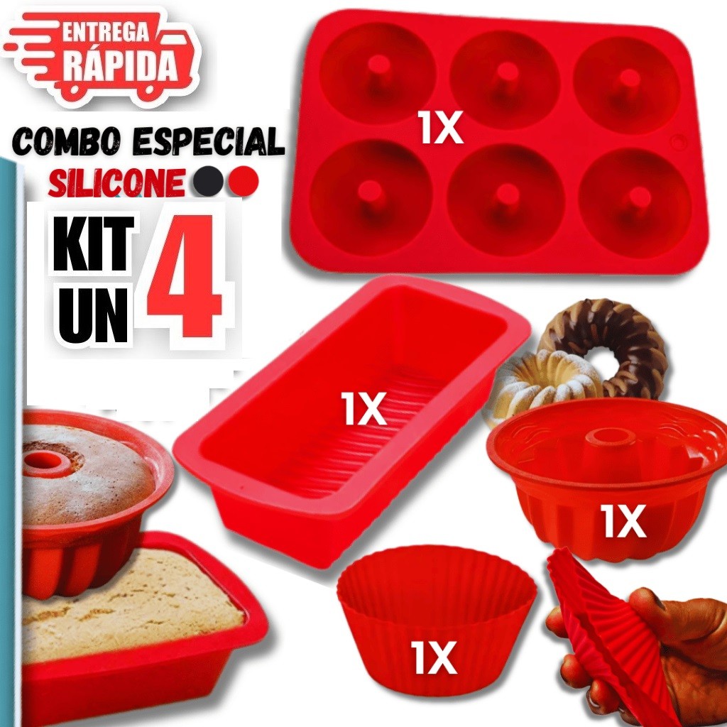 4 Peças Forma Para Pão Forma Para Bolo Forma Forminha de Donuts Cupcake Silicone Multiuso Confeitaria