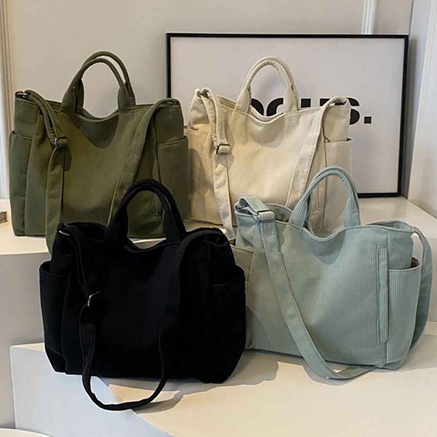 Bolsa De Veludo Cotelê Feminina De Grande Capacidade Bolsa De Ombro Simples Bolsa Transversal De Trabalho