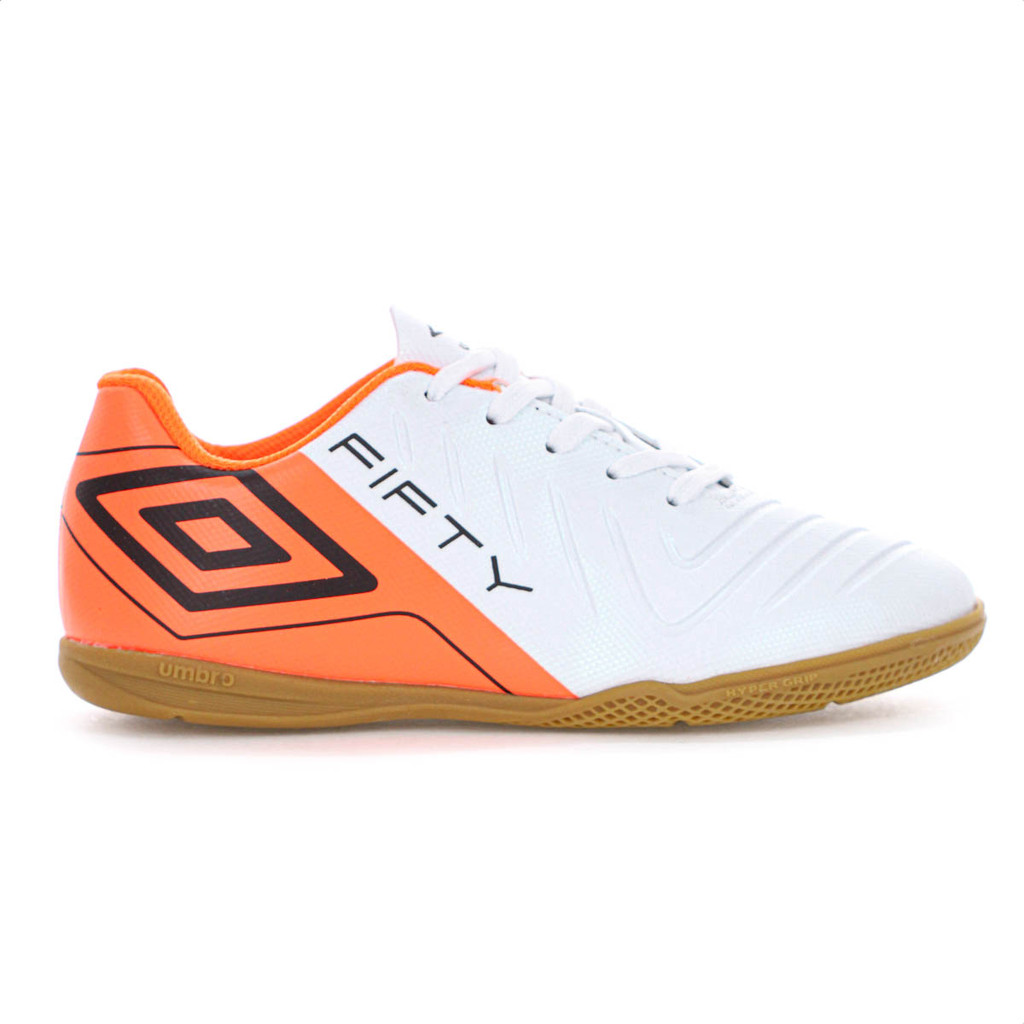 Chuteira Umbro Futsal Fifty Vi Jr Branco Laranja e Preto - Juvenil