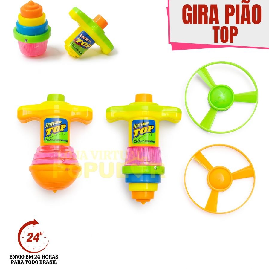 Brinquedo Infantil Gira Pião Luminoso Com Lançador Automático Luz Lança Ciclone Voe Pelos Céus