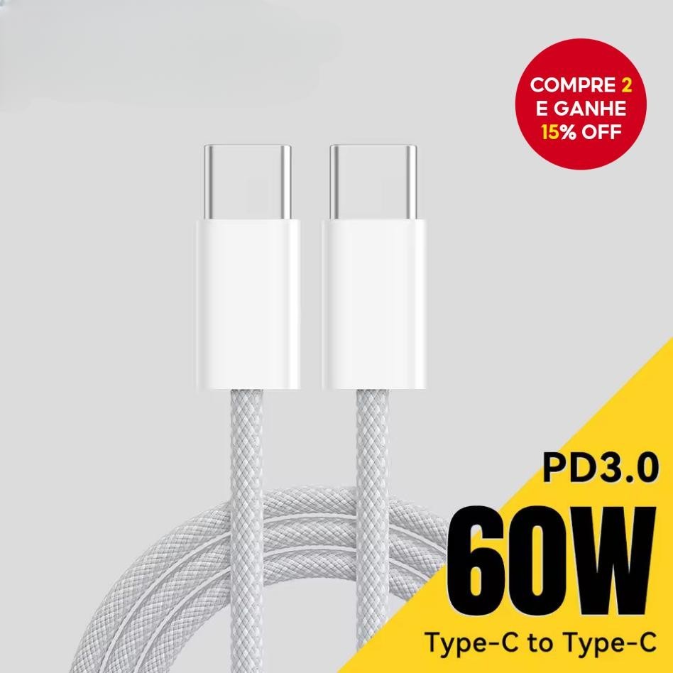 Cabo USB-C De 60 W Para iPhone 16 15 Plus Pro Max PD Carregador Rápido Tipo Macbook iPad em Oferta na Shopee