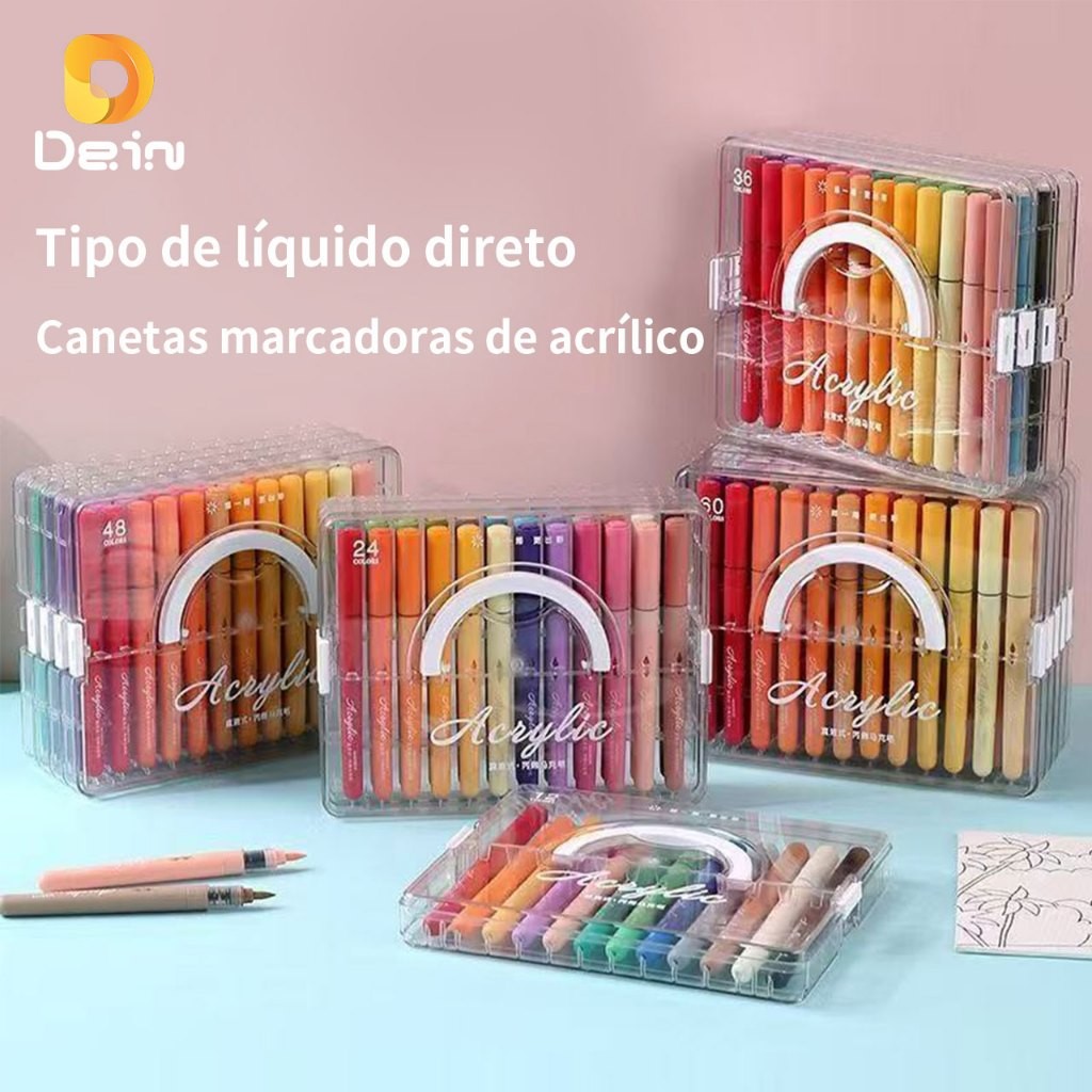 Kit Marcadores Acrílicos Diretos|Estojo Portátil|24 a 72 Cores|Pintura Criativa