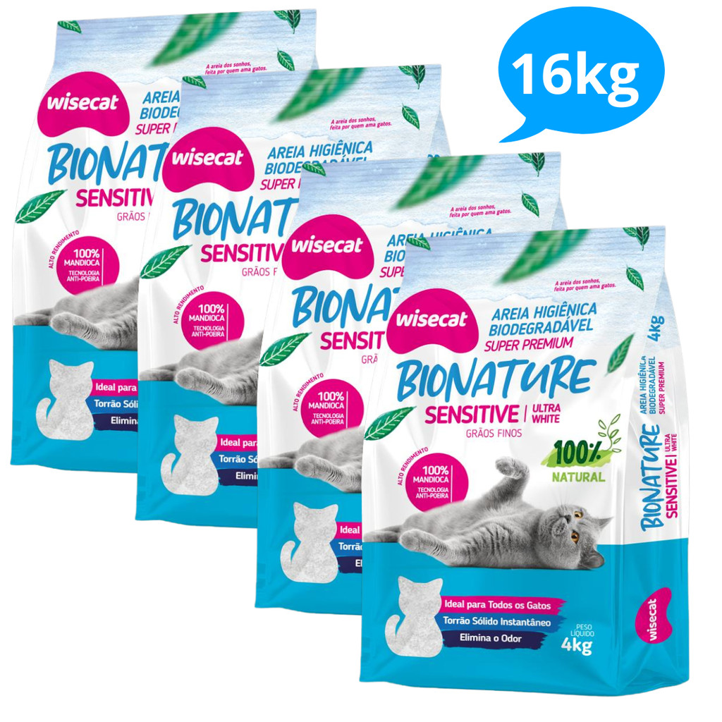 Kit 4 Areia Sanitária De Mandioca Grãos Finos Para Gatos Biodegradável Wisecat 16kg em Oferta na Shopee